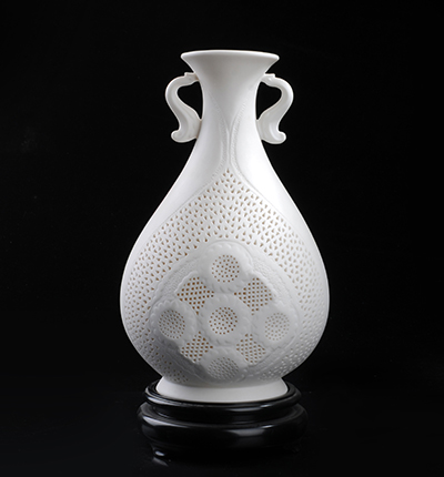 如意通花花瓶陶瓷德化白瓷陈明华陶瓷大师收藏名家手工花瓶摆件